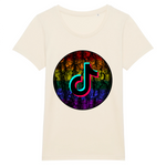 T-shirt LGBT coupe féminine de la collection Pride Avenue point F-R | Le logo Tiktok est en 3D et en néon. le vêtement est de couleur coton naturel