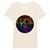 T-shirt LGBT coupe féminine de la collection Pride Avenue point F-R | Le logo Tiktok est en 3D et en néon. le vêtement est de couleur coton naturel