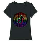 T-shirt LGBT coupe féminine de la collection Pride Avenue point F-R | Le logo Tiktok est en 3D et en néon. le vêtement est de couleur noir