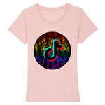 T-shirt LGBT coupe féminine de la collection Pride Avenue point F-R | Le logo Tiktok est en 3D et en néon. le vêtement est de couleur rose bonbon
