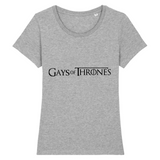 T-shirt LGBT très drôle car il y est écrit : Gays of thrones à la place de Game of thrones. le vetement est de couleur gris super stylé 