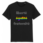 T-shirt "Liberté, Égalité, Fraternité" en Arc-en-ciel